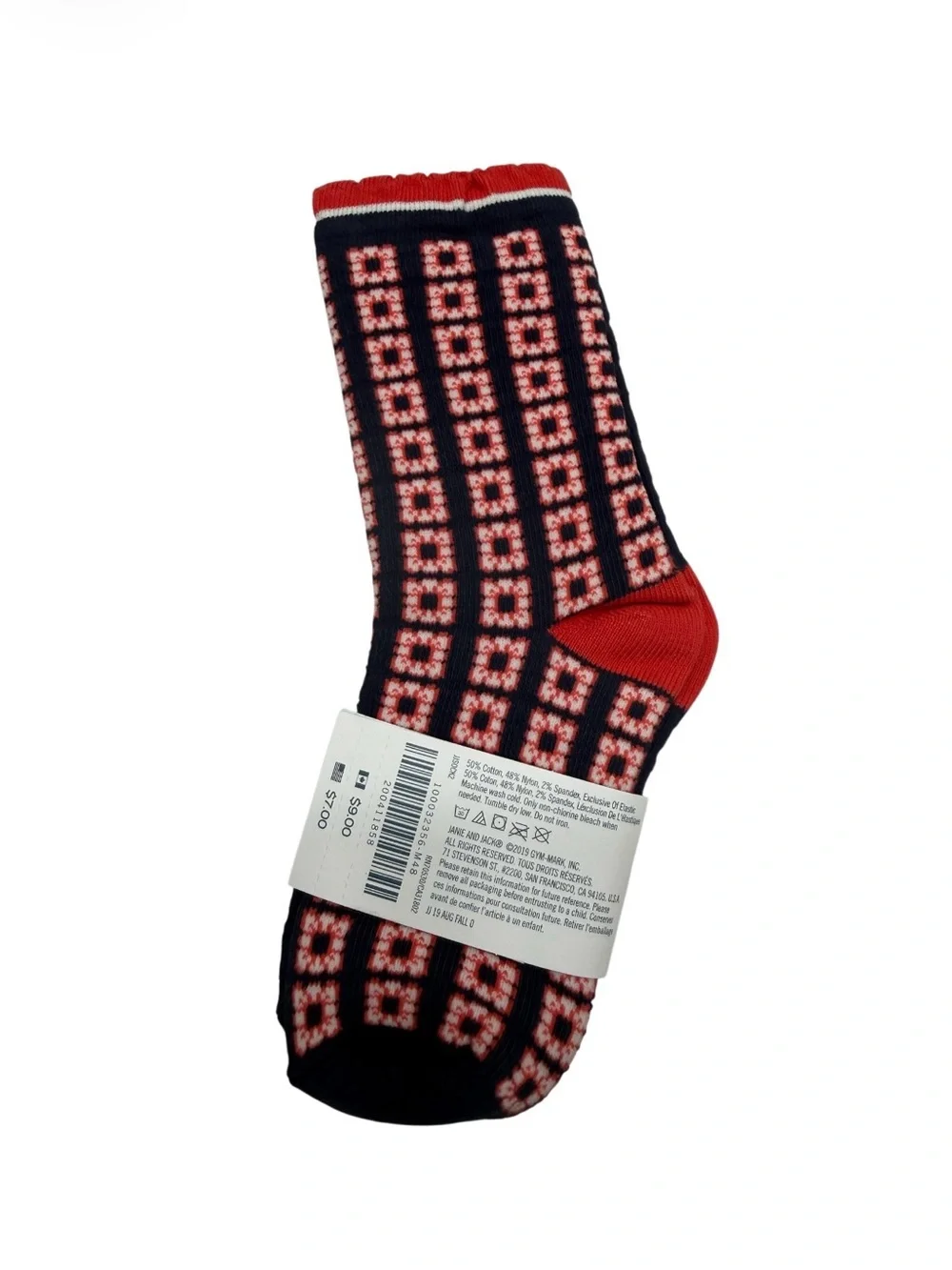 Janie and Jack Navy and Red Geometric Crew Socks